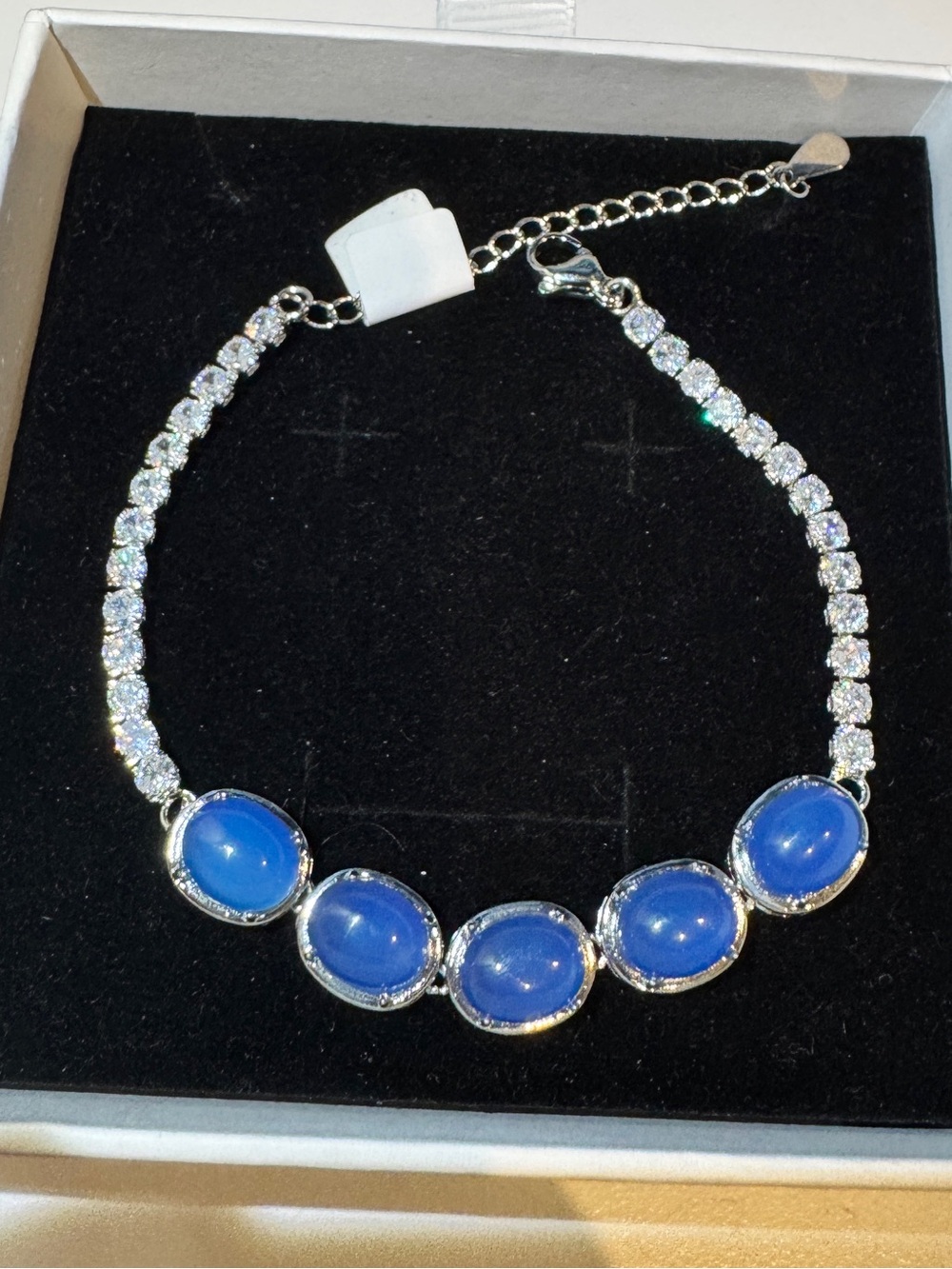 BLUE CHALCEDONY Bracelet with rhinestones Accents